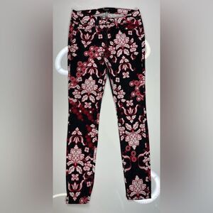 BEBE All Over Floral Print Skinny Denim Jeans Women Size 29 Black Red USA